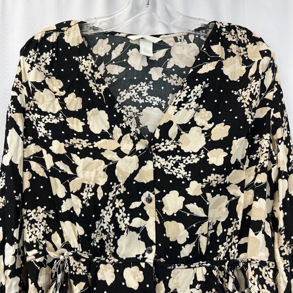 H&M Womens Multicolor Floral Long Sleeve Cinch Waist V-Neck Blouse Top Size 4 - Picture 3 of 10